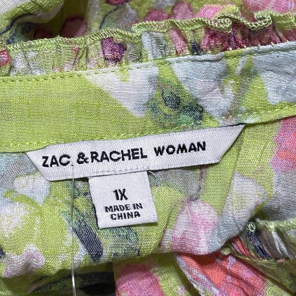 Zac & Rachel Blouse Top Button Front Green Floral Size 1X New - Picture 4 of 8